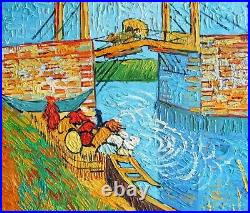 Framed Van Gogh The Langlois Bridge at Arles, Hand Painted Oil Painting 20x24in