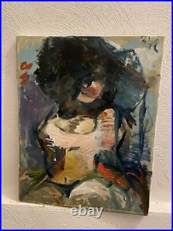 French Cubism Boudoir Oil Painting Original Signed Woman Canvas 16x20