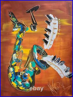 GREEN SAX? MODERN CANVAS original oil painting ABSTRACT ART? G7