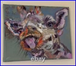 Giraffe, Original Oil Painting, Animal Art, Tongues