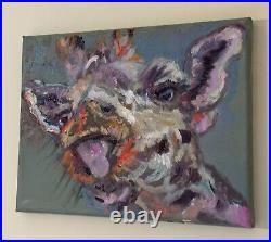 Giraffe, Original Oil Painting, Animal Art, Tongues