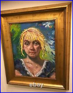 Girl w Blond Hair, 22x26, Original Oil Painting, Signed Art, Artist Gold Framed