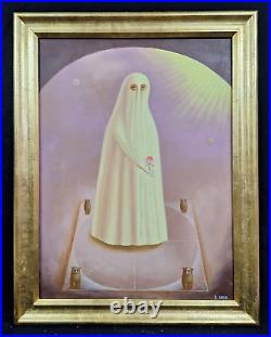 Gorgeous Remedios Varo Oil On Canvas 1958 El Brujo Framed In Golden Leaf