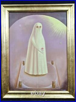 Gorgeous Remedios Varo Oil On Canvas 1958 El Brujo Framed In Golden Leaf