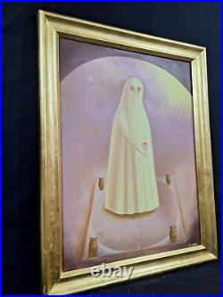 Gorgeous Remedios Varo Oil On Canvas 1958 El Brujo Framed In Golden Leaf