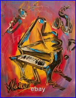 Grand Piano Jazz Music Impressionist Large Original Canvas Painting Th4h6h