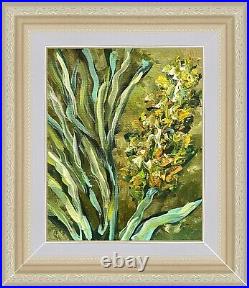 Green Floral Painting Framed Original Oil Painting On Canvas Yellow Flowers Art