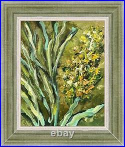 Green Floral Painting Framed Original Oil Painting On Canvas Yellow Flowers Art