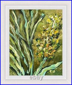 Green Floral Painting Framed Original Oil Painting On Canvas Yellow Flowers Art