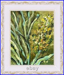 Green Floral Painting Framed Original Oil Painting On Canvas Yellow Flowers Art