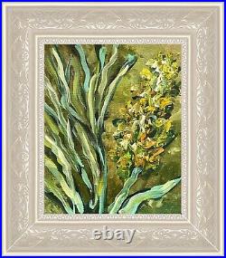 Green Floral Painting Framed Original Oil Painting On Canvas Yellow Flowers Art