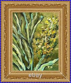 Green Floral Painting Framed Original Oil Painting On Canvas Yellow Flowers Art