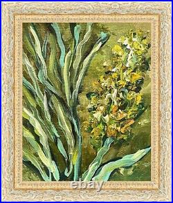 Green Floral Painting Framed Original Oil Painting On Canvas Yellow Flowers Art