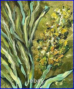 Green Floral Painting Framed Original Oil Painting On Canvas Yellow Flowers Art