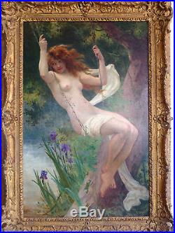 Guillaume Seignac The Swing Oil on Canvas Painting Signed 19th Century FRAMED
