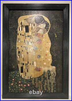 Gustav Klimt The Kiss Reproduction Hand Painted Oil on Board 24 x 40 Framed