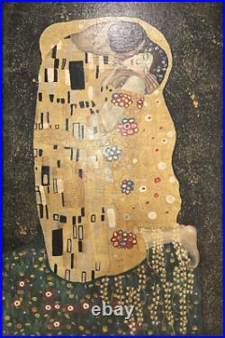 Gustav Klimt The Kiss Reproduction Hand Painted Oil on Board 24 x 40 Framed