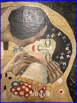 Gustav Klimt The Kiss Reproduction Hand Painted Oil on Board 24 x 40 Framed