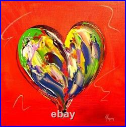 HEART ON RED ART SIGNED Original Oil Painting on canvas IMPRESSIONIST