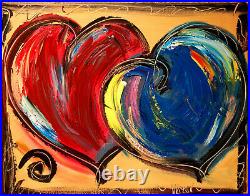 HEARTS LOVE ART Original Oil Painting on canvas IMPRESSIONIST KAZAV 45T34