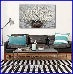 Hand Painted Modern Textured White Flower Oil Painting on Canvas Abstract Floral