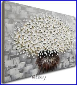 Hand Painted Modern Textured White Flower Oil Painting on Canvas Abstract Floral