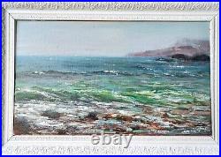 Hand painted Oil painting nice seascape green ocean waves with birds on canvas