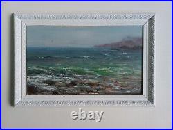 Hand painted Oil painting nice seascape green ocean waves with birds on canvas