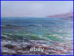 Hand painted Oil painting nice seascape green ocean waves with birds on canvas