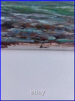 Hand painted Oil painting nice seascape green ocean waves with birds on canvas