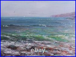 Hand painted Oil painting nice seascape green ocean waves with birds on canvas