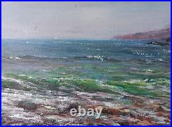 Hand painted Oil painting nice seascape green ocean waves with birds on canvas