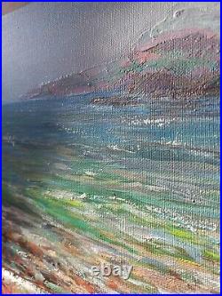 Hand painted Oil painting nice seascape green ocean waves with birds on canvas