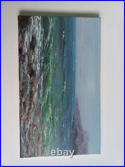 Hand painted Oil painting nice seascape green ocean waves with birds on canvas