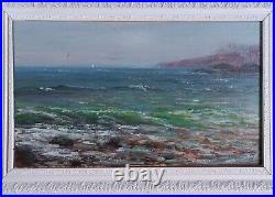 Hand painted Oil painting nice seascape green ocean waves with birds on canvas