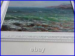 Hand painted Oil painting nice seascape green ocean waves with birds on canvas