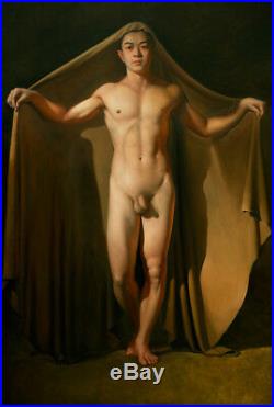 Hand-painted original Oil painting art gay young male nude on canvas 24x36