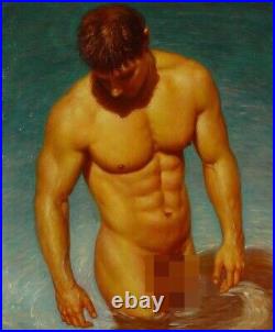 Handmade original Oil painting art young male nude on canvas 20x24