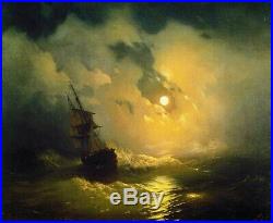 High quality oil painting handpainted on canvas Stormy sea at night