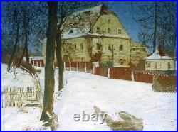 High quality oil painting handpainted on canvas snow landscape with a house