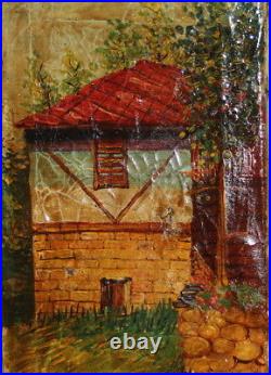 House Landscape Impressionism Vintage Oil Painting