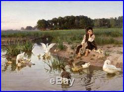 Huge Oil painting Nikolai Kornilievich Bodarevsky Ukrainian Girl Tending Geese