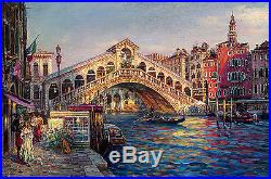 Huge Oil painting cityscape of Venice with bridge over the canal canvas 24x36