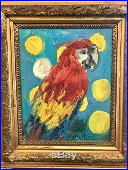 Hunt Slonem Bird Oil Painting on Canvas Antique Gilt Frame Signed and Dated