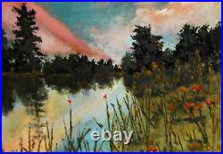 Impressionist Lake Landscape Oil Painting Signed