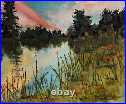 Impressionist Lake Landscape Oil Painting Signed