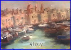 Impressionist Landscape Seaside Harbor Oil Painting Original Signed 12 X 16