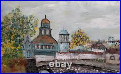 Impressionist landscape cityscape oil painting river bridge