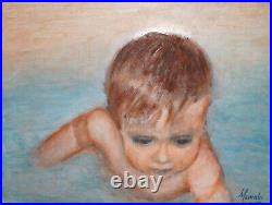 Impressionist oil painting baby portrait signed