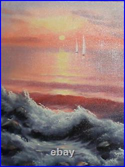 Impressionist oil painting seascape sunrise signed